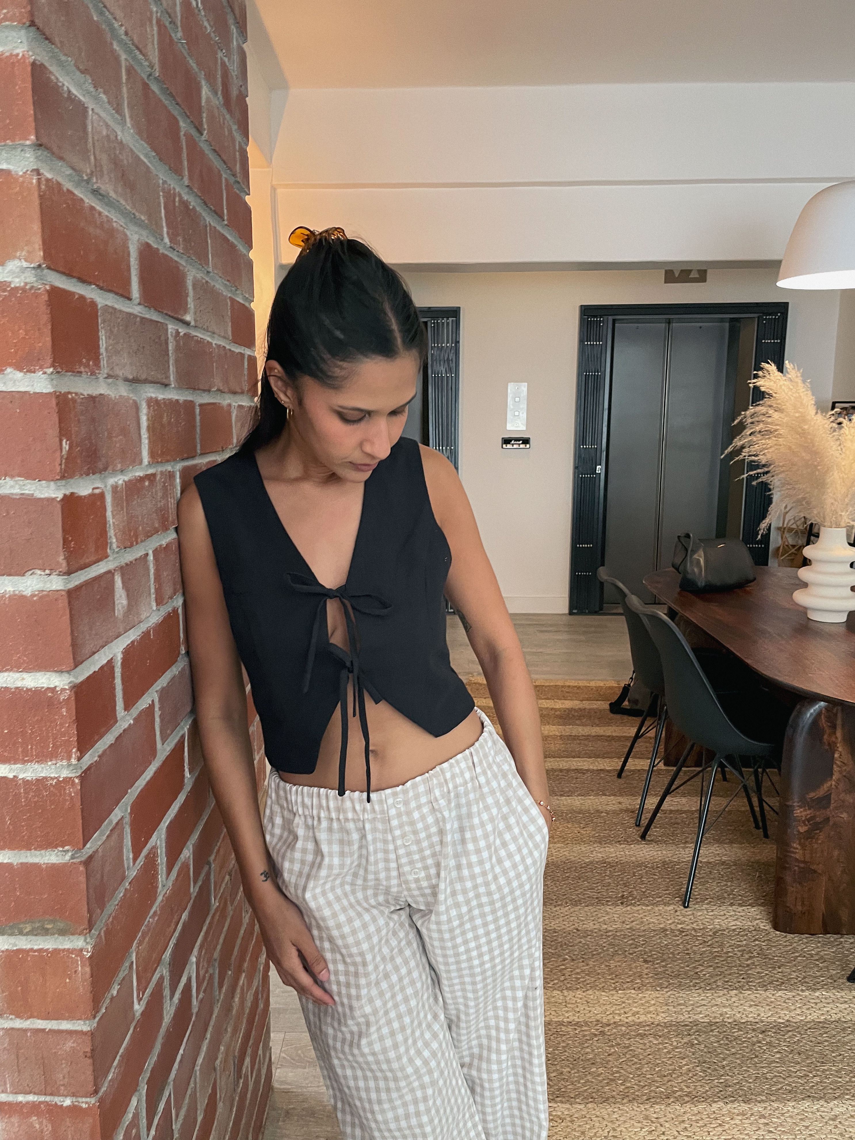 Boxer Pants - Beige Gingham