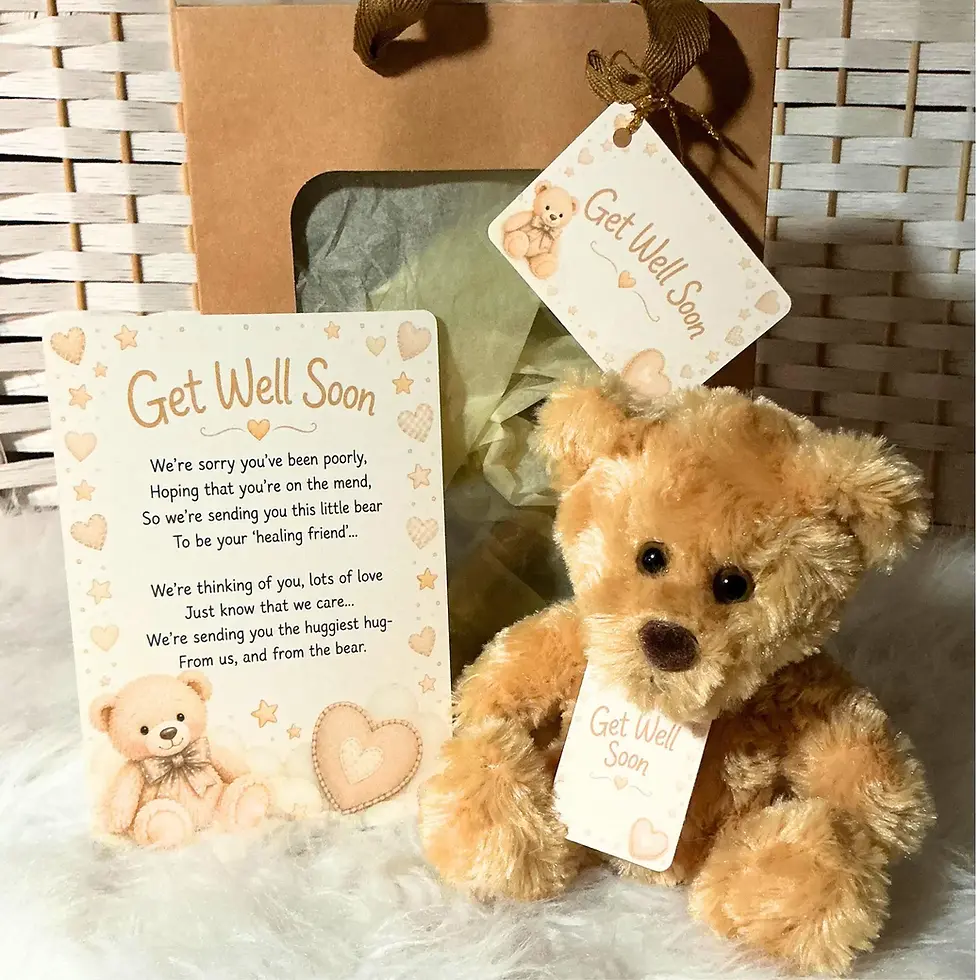 Get Well Soon Teddy Bear Gift, Tiny plush beige sitting teddy bear