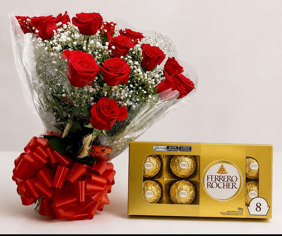 Miniatura: #Buquê com 12 Rosas  COLOMBIANAS Vermelhas + Ferrero Rocher