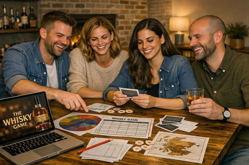 Freund haben ein tolles Spiel für den gemeinsamen Spieleabend gefunden - the Whisky Game von Mate Cocktails & More