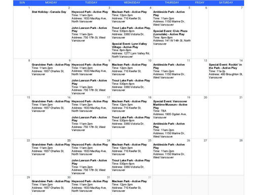 Active Play Summer Locations – July 2018