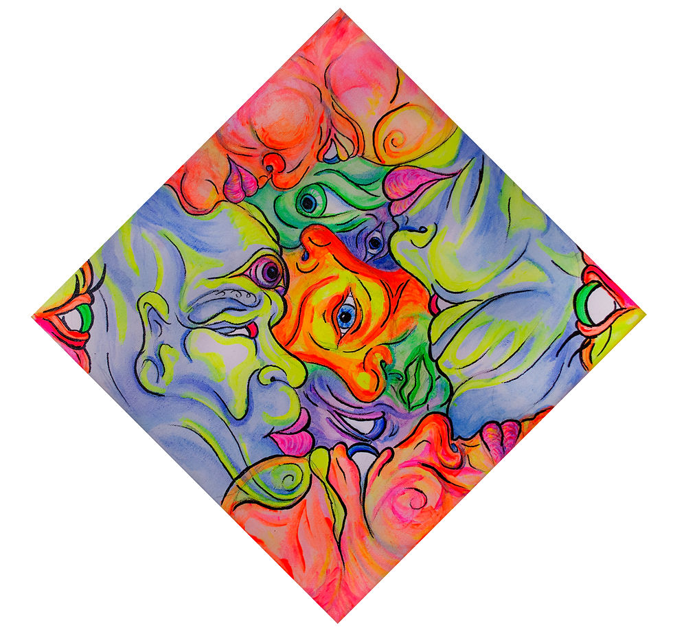 How many faces, Michael Reigle Wagner surrealist oil painting psychedelic art