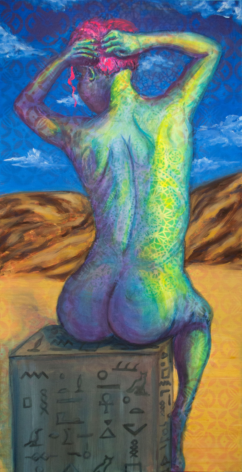 neon sitting lady
