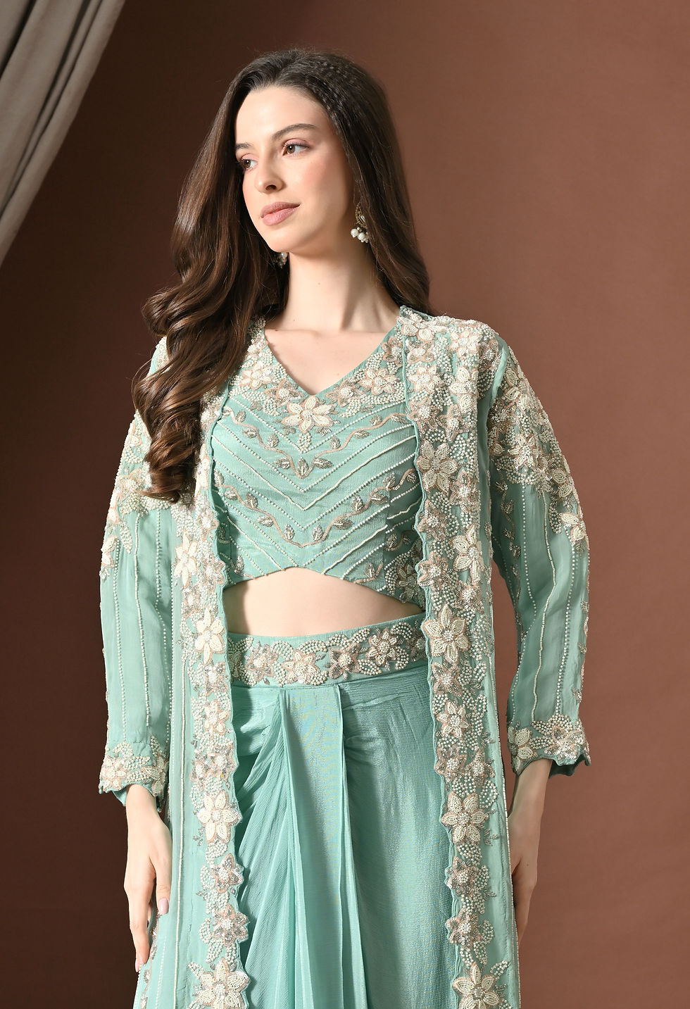 Thumbnail: Long jacket  with pleated skirt and crop 