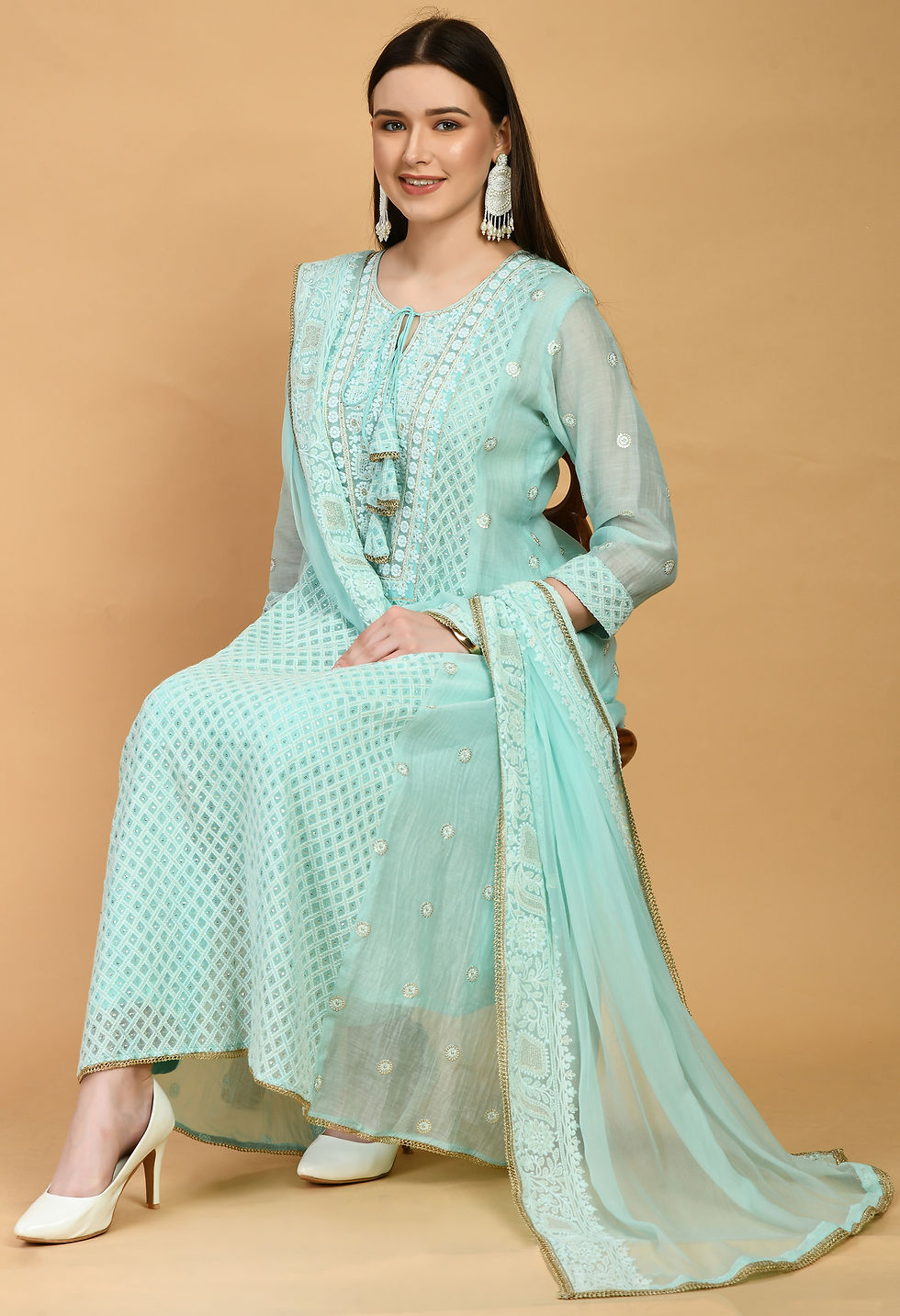 Thumbnail: A- line light blue linen Anarkali 