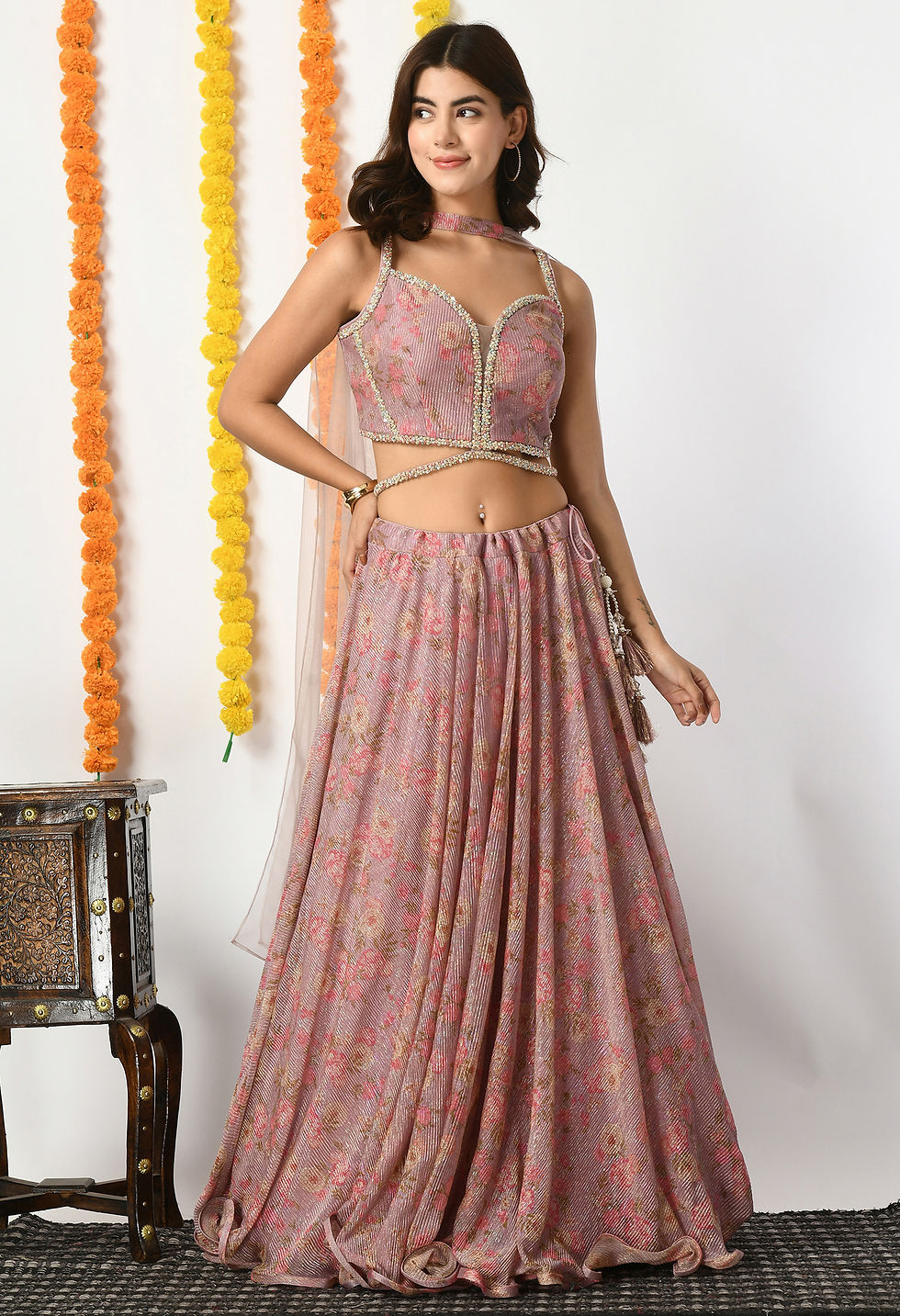 Thumbnail: Printed Lehengha in Lycra Georjet Fabric