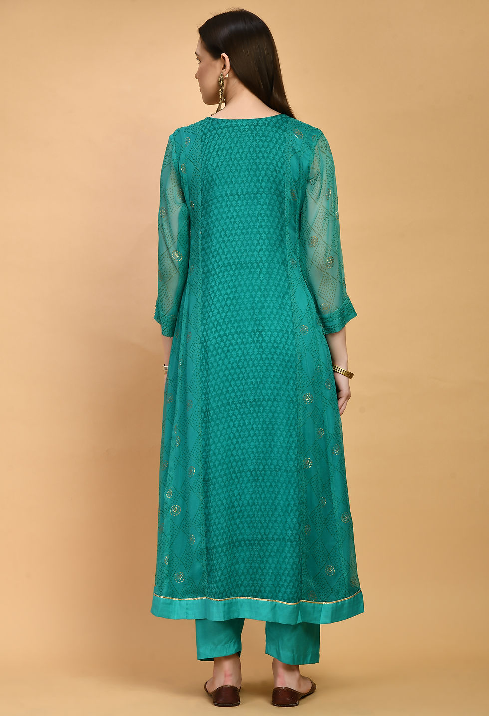 Thumbnail: Green A-line  Georgette anarkali with pants