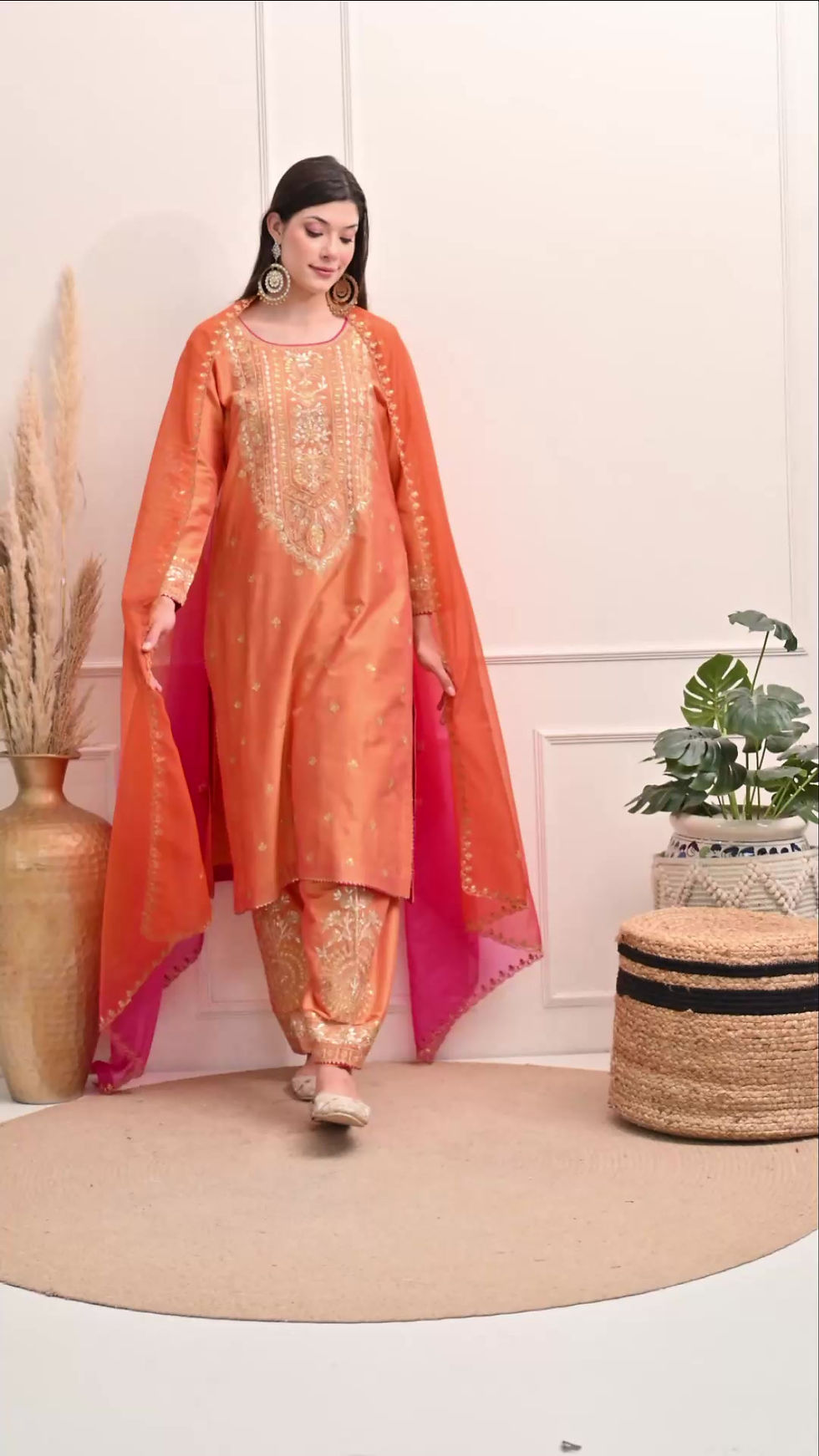 Thumbnail: Orange  Kurta with Salwar and Dupatta