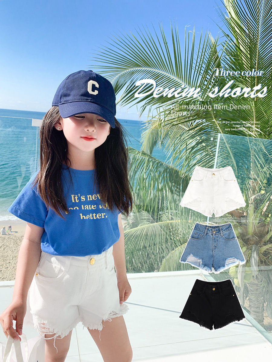 Thumbnail: Girls Spring And Summer Washed Jeans Shorts Thin All-match Mid-waist Pants Girl
