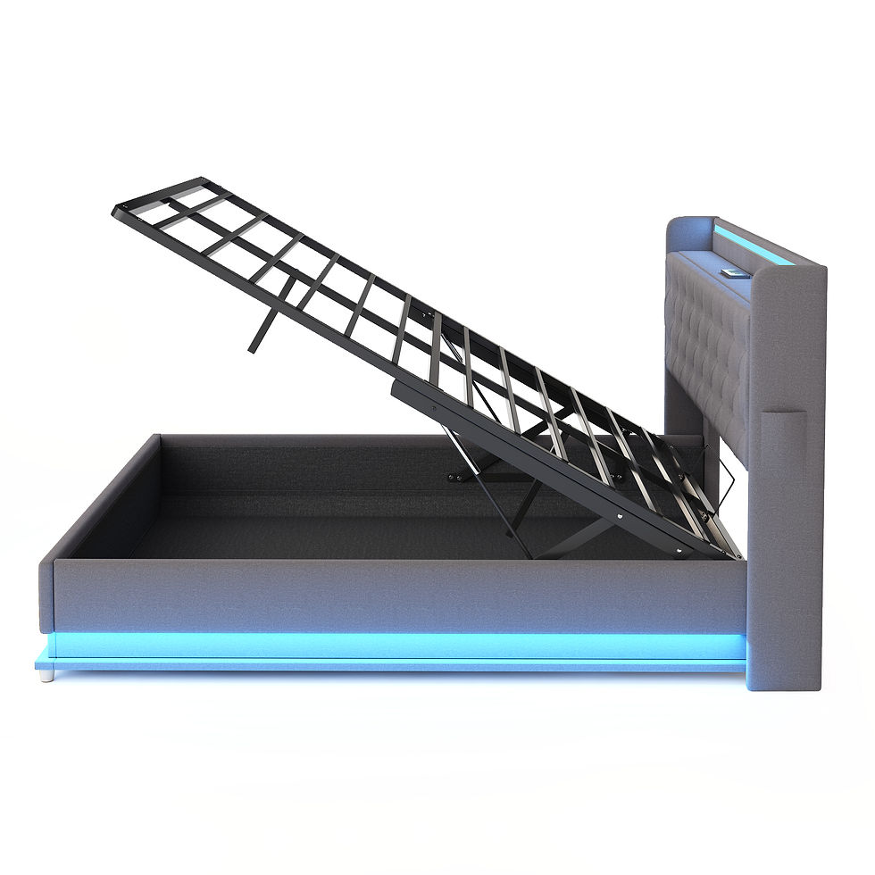Thumbnail: LED Polsterbett 140*200 cm mit USB-Ladeanschluss und Hydraulischer Lagerung, Ha