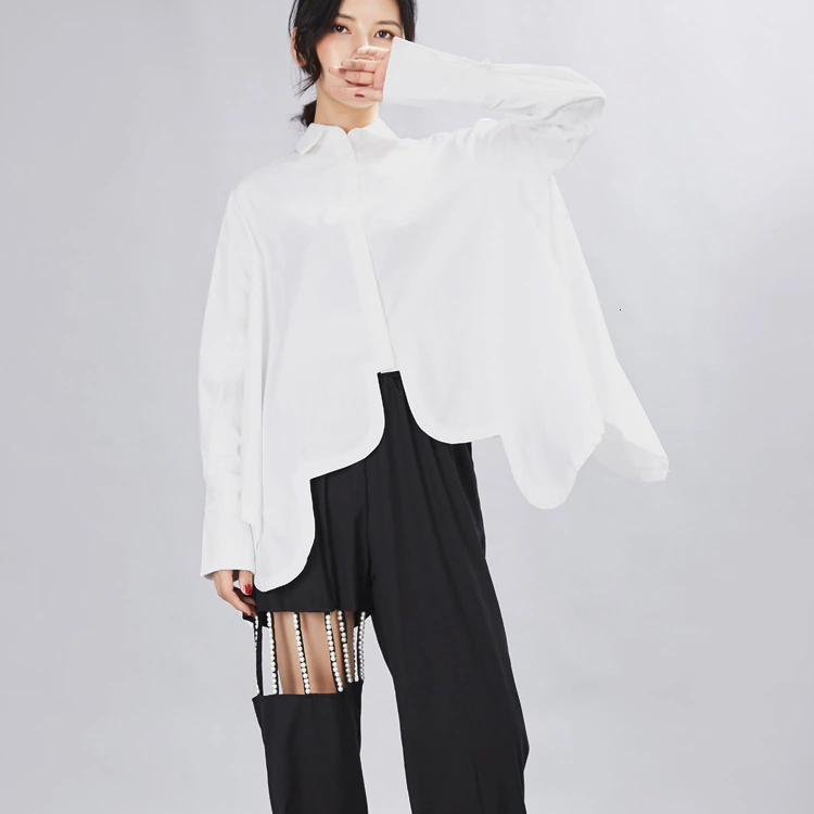 Thumbnail: Sonoya Lapel Long Sleeve Irregular Hem Shirt