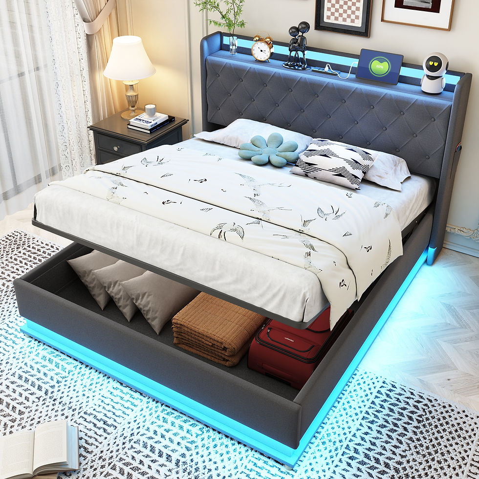 Thumbnail: LED Polsterbett 140*200 cm mit USB-Ladeanschluss und Hydraulischer Lagerung, Ha