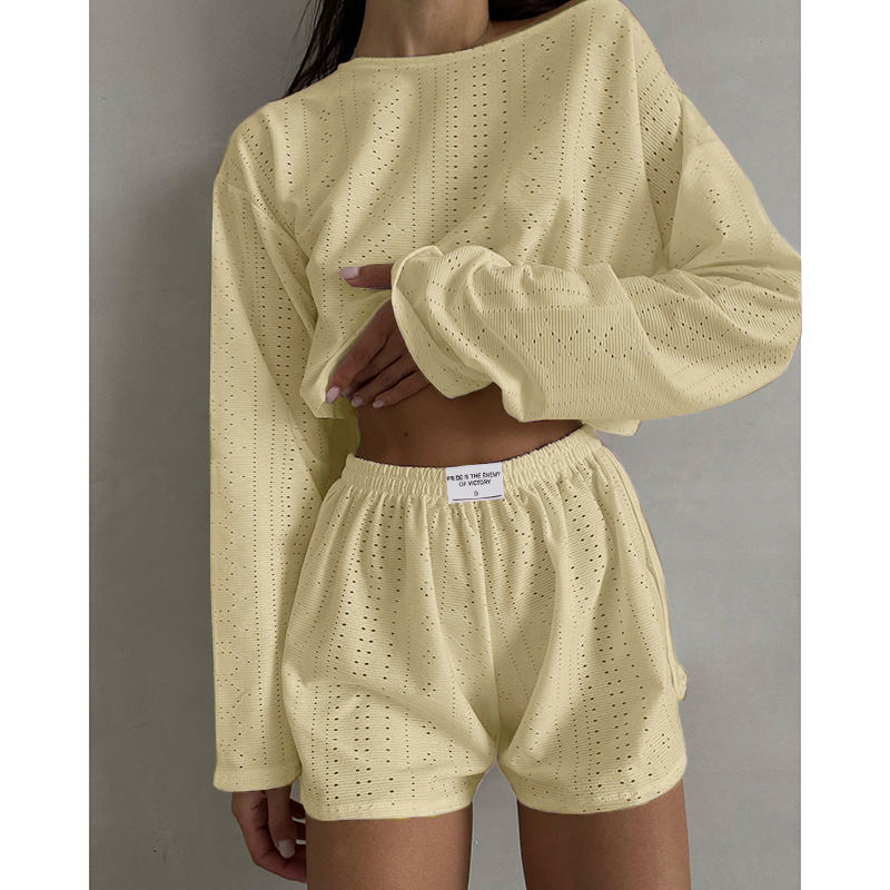 Thumbnail: Women's Casual Suit Hollow-out Fashion Simple Loose Pullover Long Sleeve T