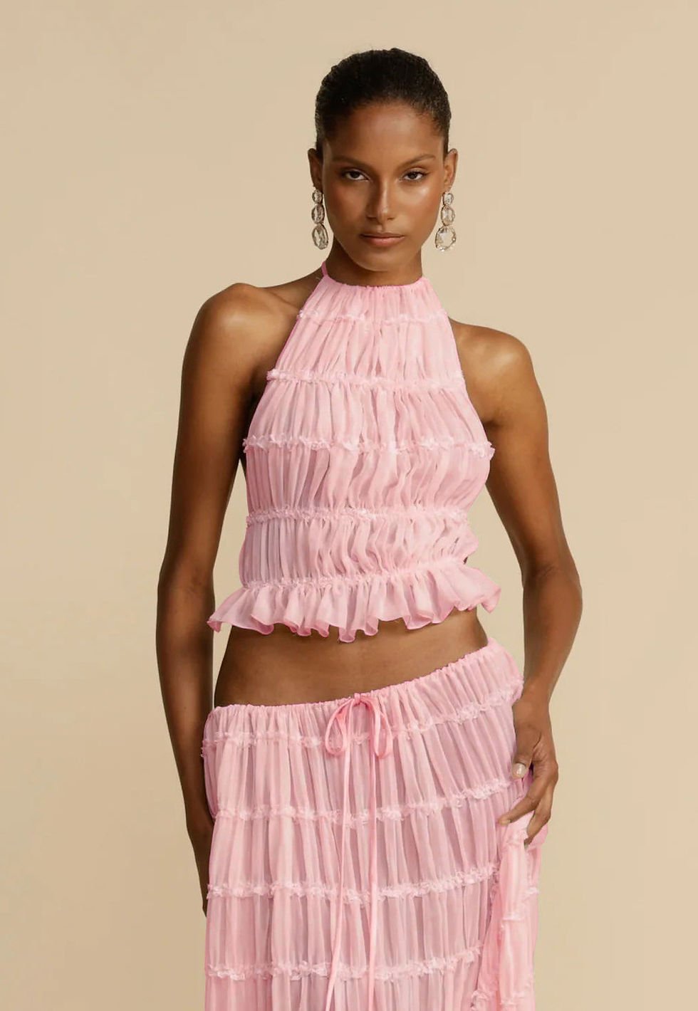 Thumbnail: 2pcs Women's Dress Suit Sexy Sleeveless Backless Cropped Halter Top And Pleated 