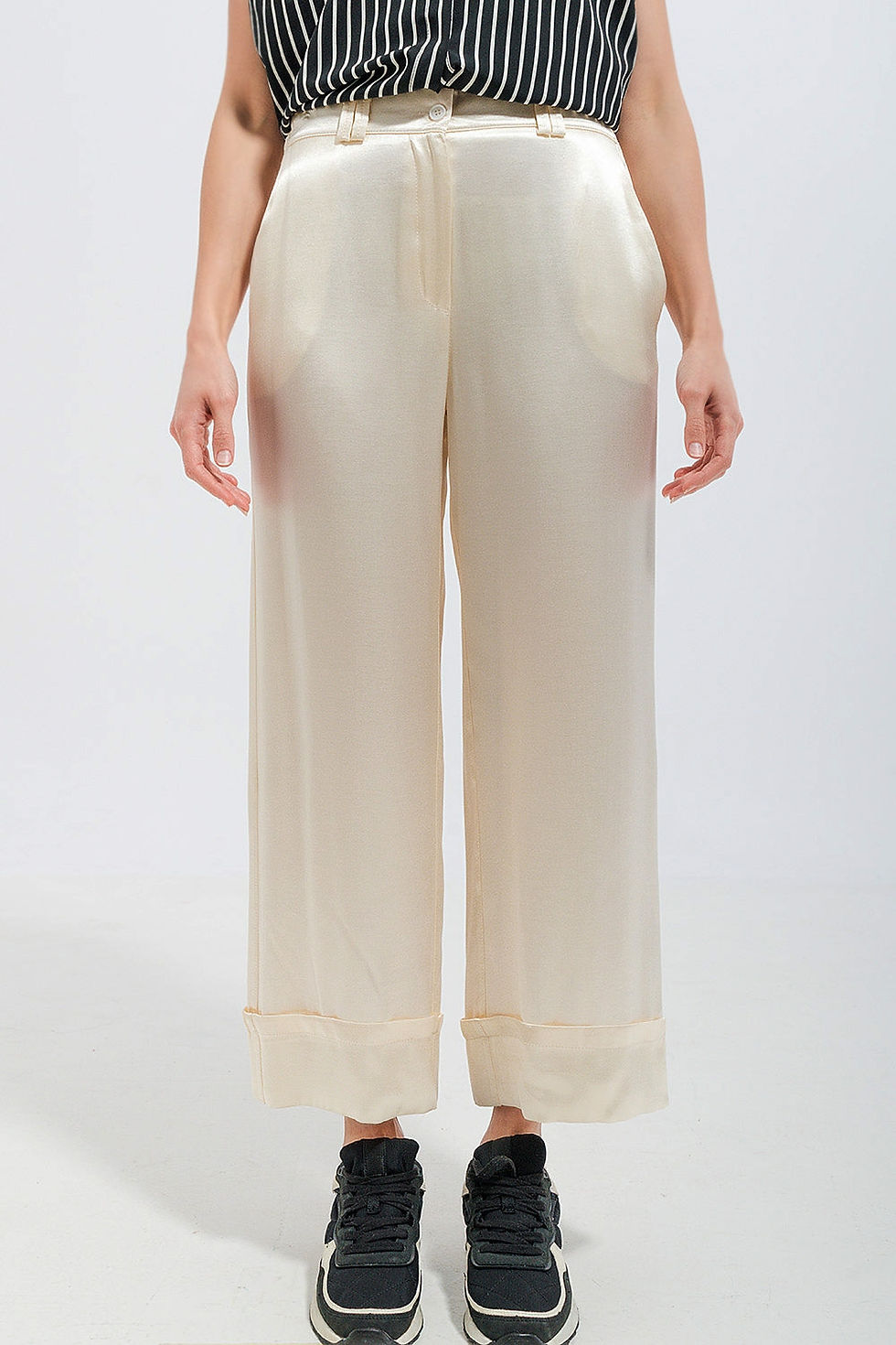 Satin Wide Leg Suit Pants in Cream