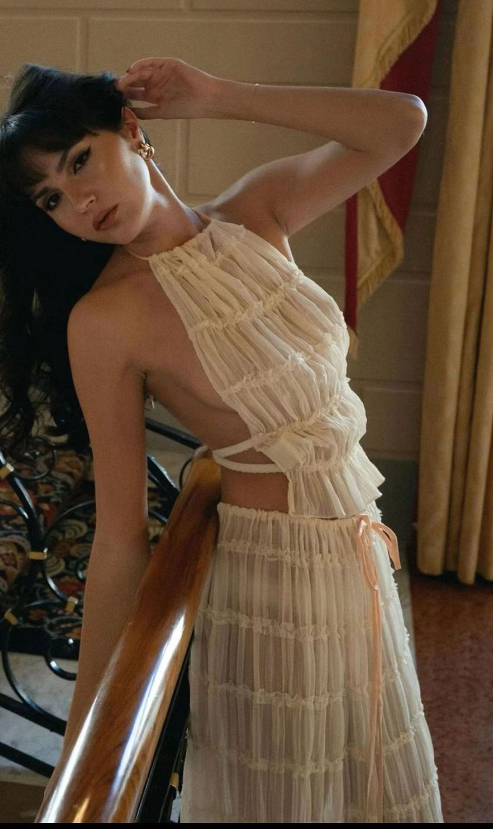 Thumbnail: 2pcs Women's Dress Suit Sexy Sleeveless Backless Cropped Halter Top And Pleated 