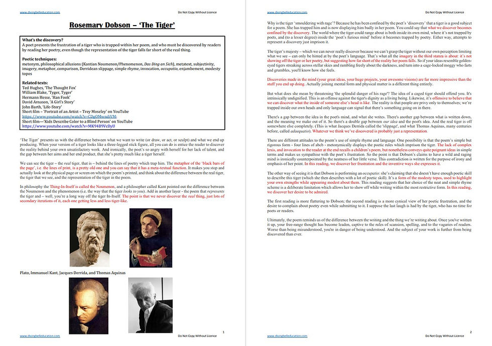 Close reading notes: Rosemary Dobson, 'The Tiger'