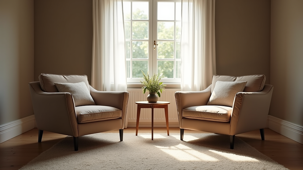 Eye-level view of a cozy living room with two chairs facing each other