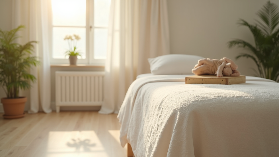 Close-up view of a peaceful therapy room with soft natural light