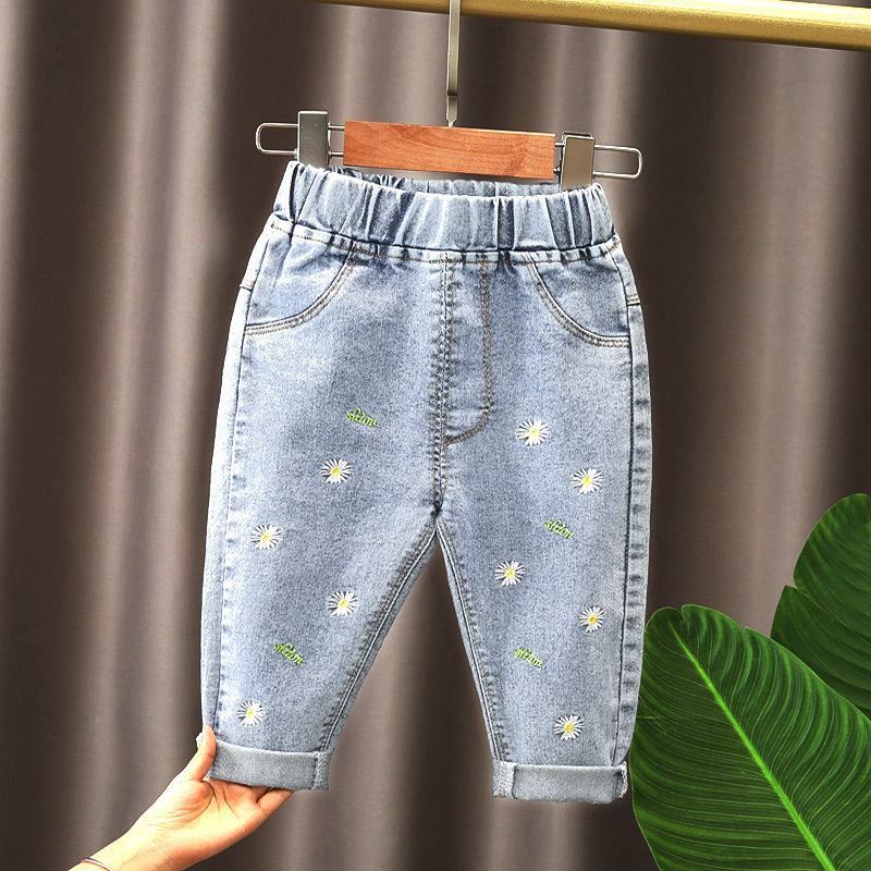 Spring kids girl's clothes baby loose straight leg jeans trousers for girls 