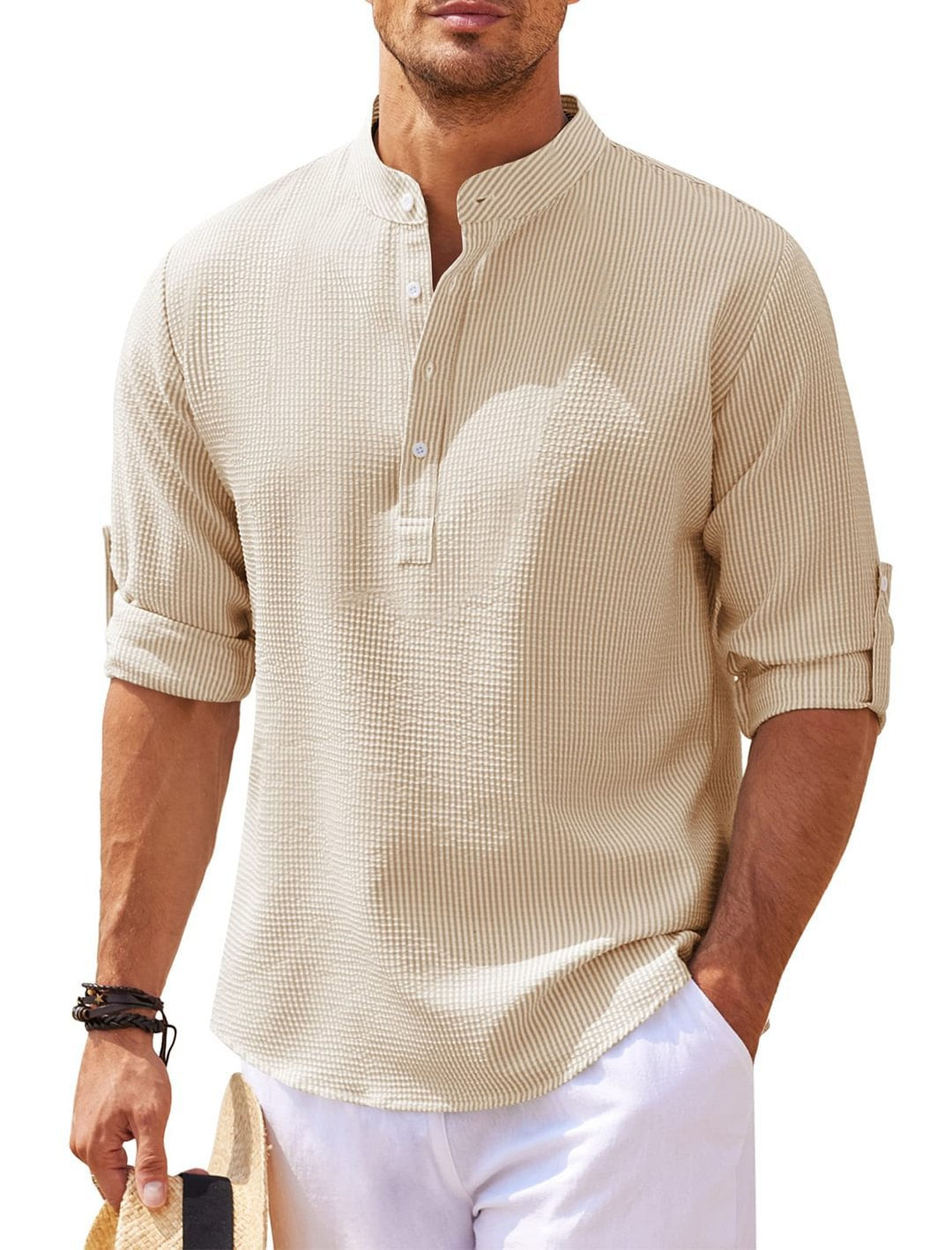 Cotton Linen Hot Sale Men's Long-Sleeved Shirts Spring Autumn Solid Color Stand-
