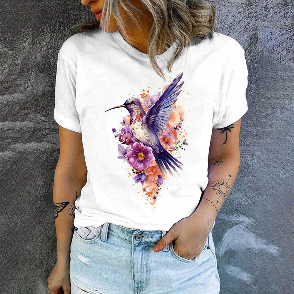 Women's Summer Clothes T-shirt Y2k Butterfly Printing White T-shirt Artistic