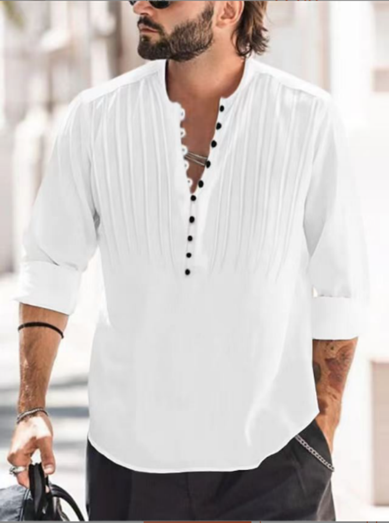2024 New Men's Bandage Round Collar High Quality Shirt Men's Solid