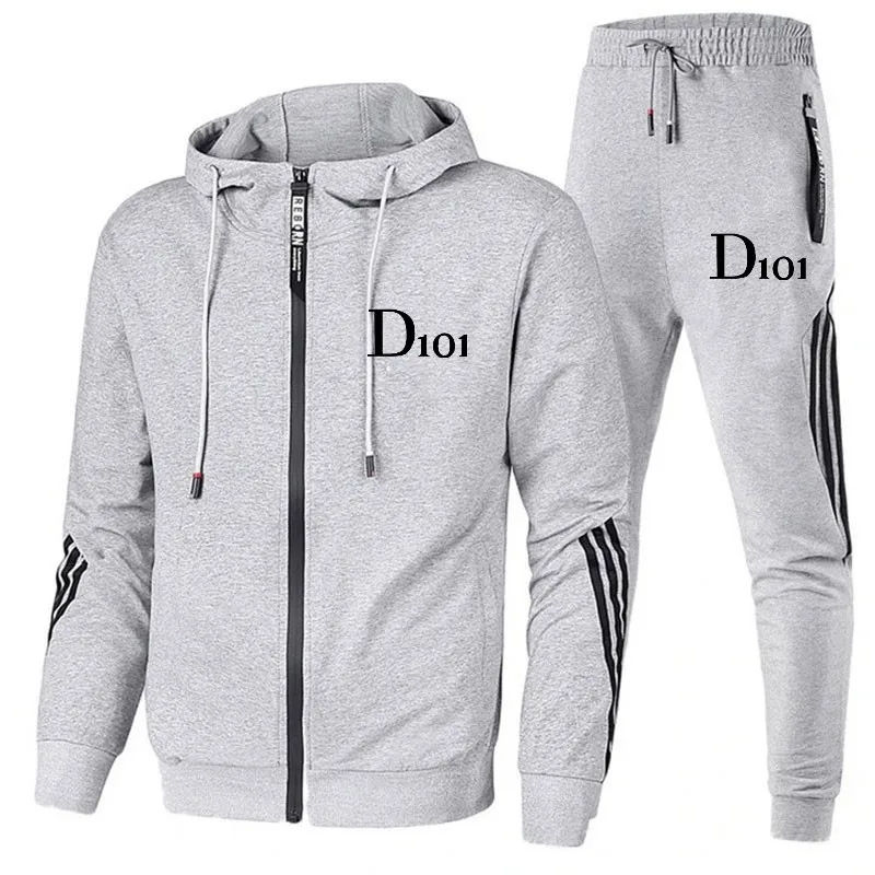 Korean Fashion Men's Zipper Jacket Hoodie Running Sportswear Set Men's