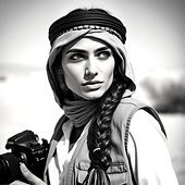 A black and white portrait of an attractive, toned, Hawaiian woman with long, braided, bla