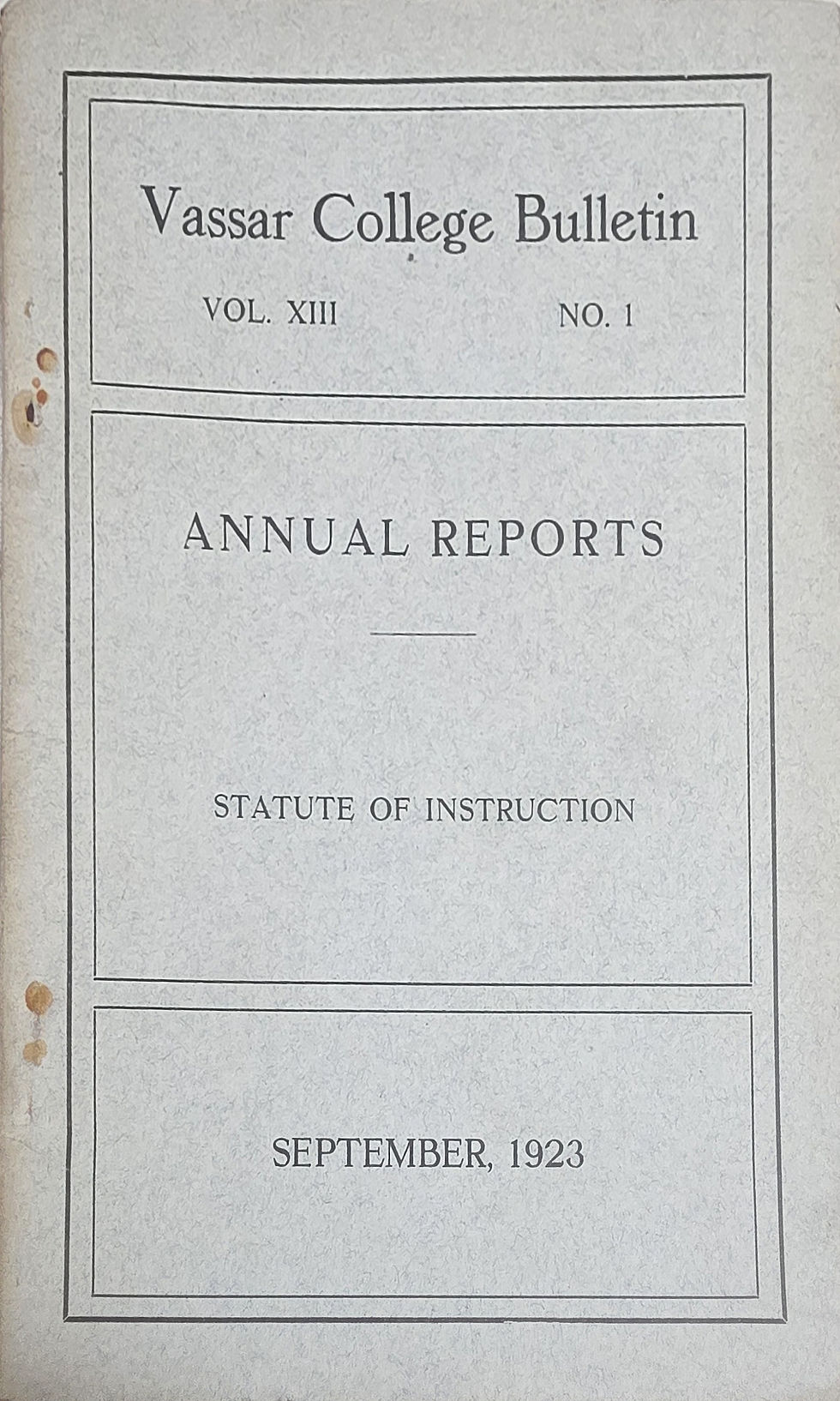 Original September 1923 Vassar College Bulletin front wrapper