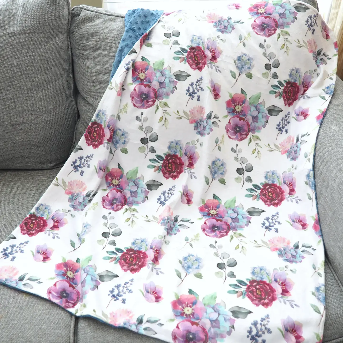 Blue Floral Minky Blanket