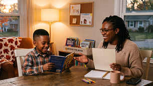 Mother and Son doing homework.