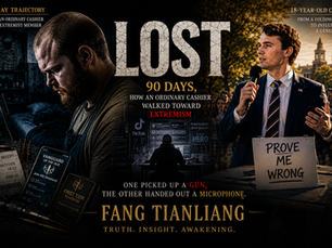 The main headline at the center reads "Seeking the Meaning of Life," with the text "Two young people, two vastly different life paths" positioned above it. The core message in the middle states: "One cannot live without meaning. If positive meaning is absent, negative meaning will fill the void." The brand name "FANG TIANLIANG" is prominently displayed at the bottom. Through a striking visual contrast—juxtaposing darkness with sunlight, and polarization with open dialogue—the design illustrates the theme of how a sense of meaning steers young people toward radically different directions.