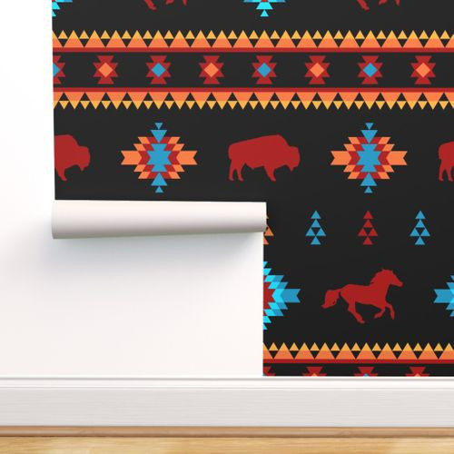 Thumbnail: Native Blanket with Horses  & Bison Wallpaper