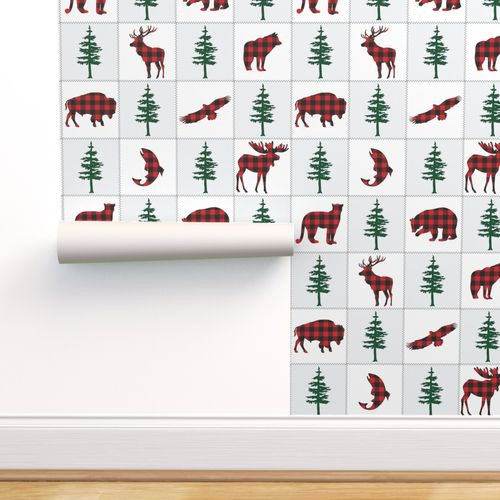 Thumbnail: Forest Animals Buffalo Check Quilt Wallpaper and Home Décor