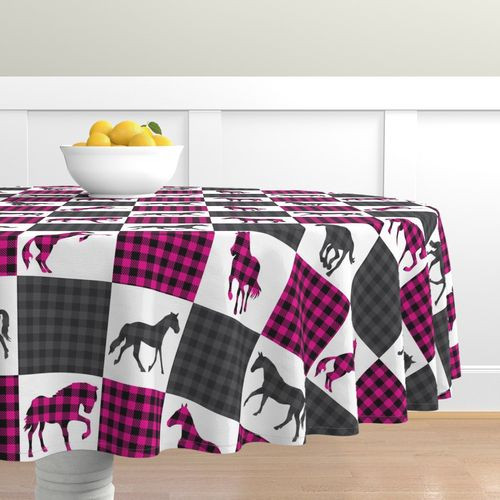 Thumbnail: Gray & Magenta Patchwork Horse Quilt Wallpaper and Home Décor