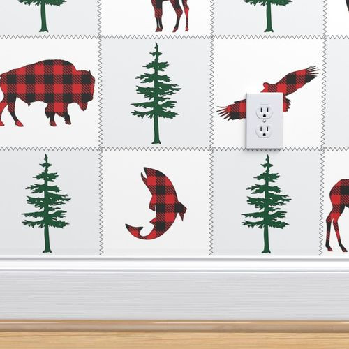 Thumbnail: Forest Animals Buffalo Check Quilt Wallpaper and Home Décor