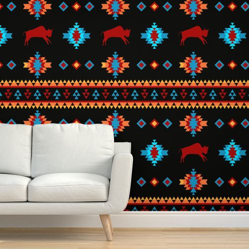 Thumbnail: Native Blanket with Horses  & Bison Wallpaper