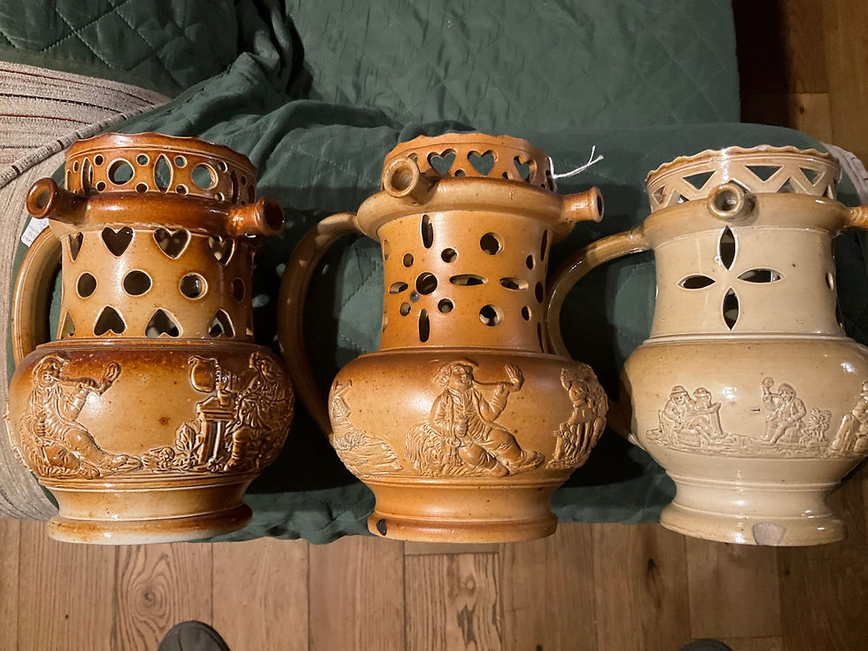 Thumbnail: Puzzlejug sprigged high glaze c1840
