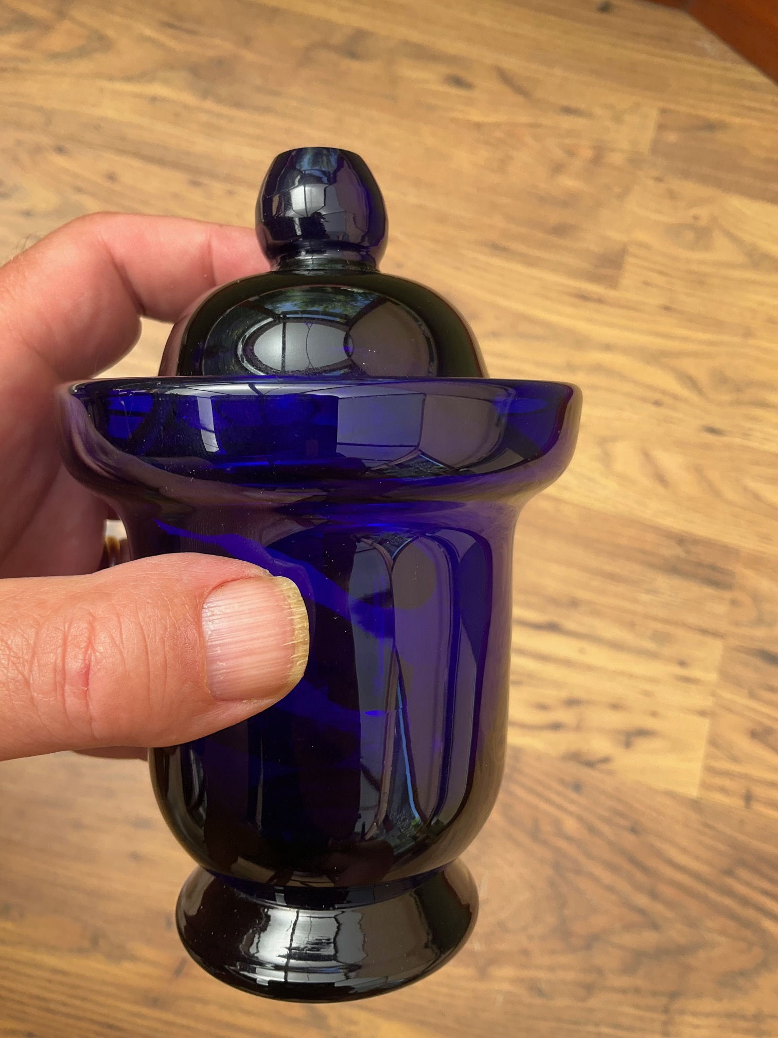 Georgian freeblown blue footed Preserves with lid c1820