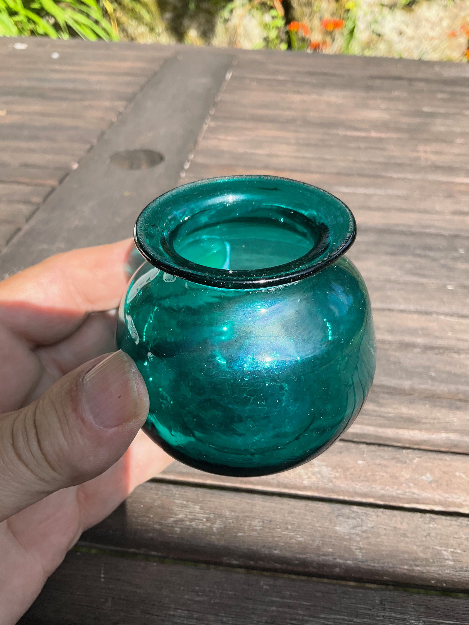 Leech jar Teal green freeblown c1820
