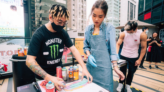 Monster Energy Pipeline Punch launch event with live graffiti artist in Hong Kong