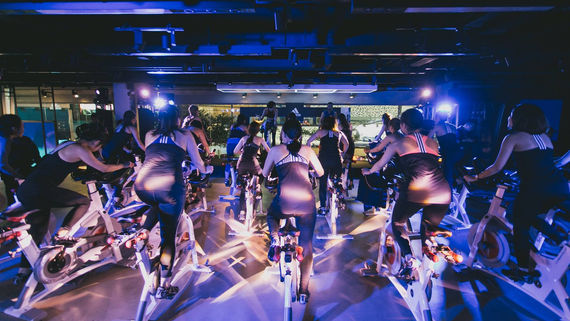 Group indoor cycling session at adidas Women’s Week event by Luna Hong Kong