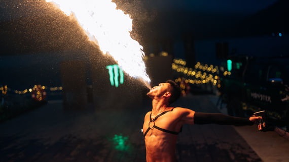 Fire breathing performance at Monster Energy Aussie Style Lemonade summer launch event