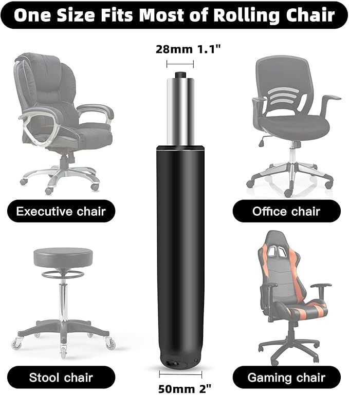 Thumbnail: Office Chair Gas Lift Cylinder - Universal Size, Black, Metal Alloy,