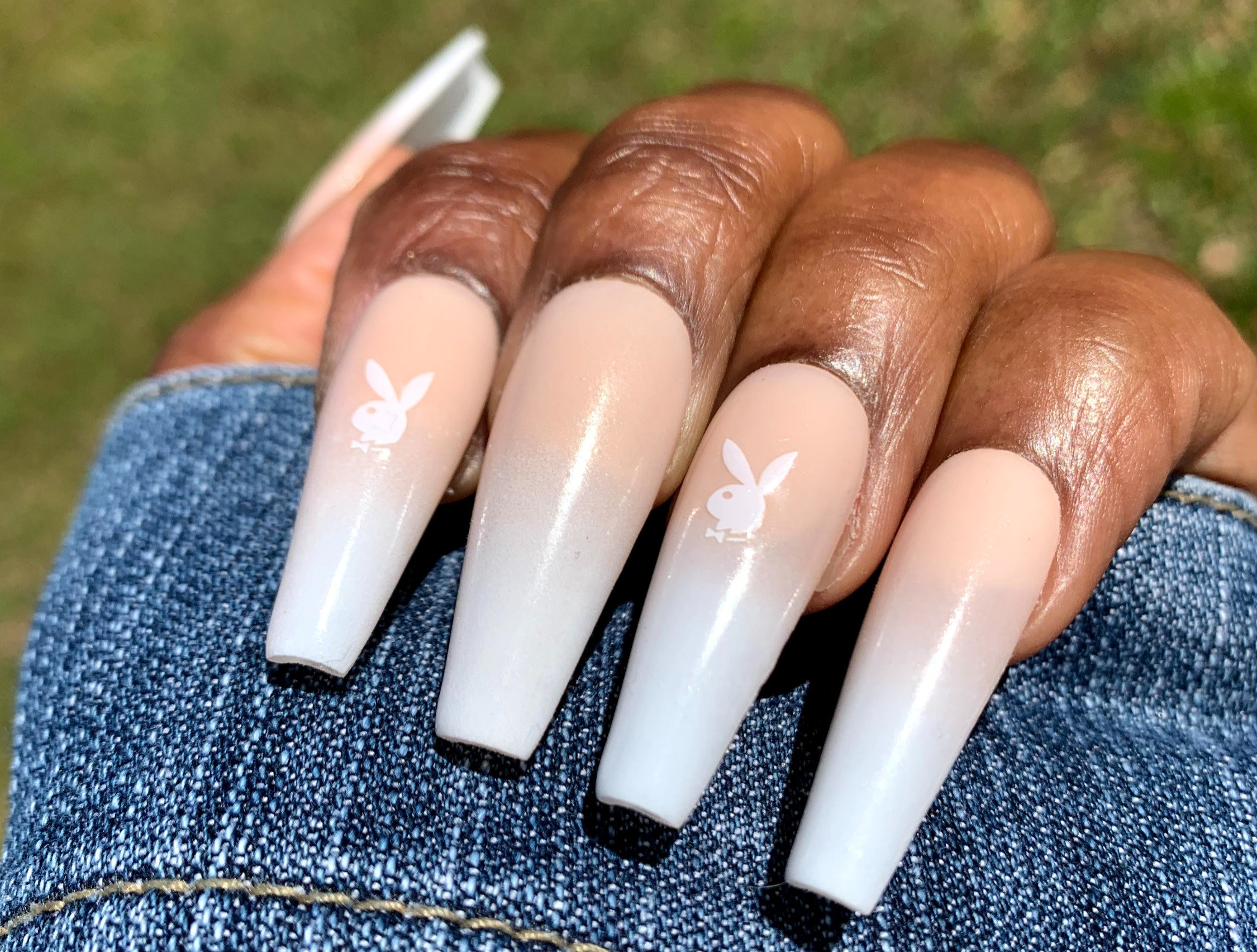 Playboy Bunny Nude White Ombre | Black Box Nails