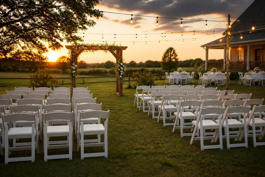 Professional illustration showing white and rustic and backyard concepts for country backyard wedding