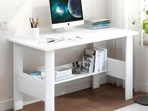 Callas Engineered Wood Computer Desk ST-09 White with built-in shelf
