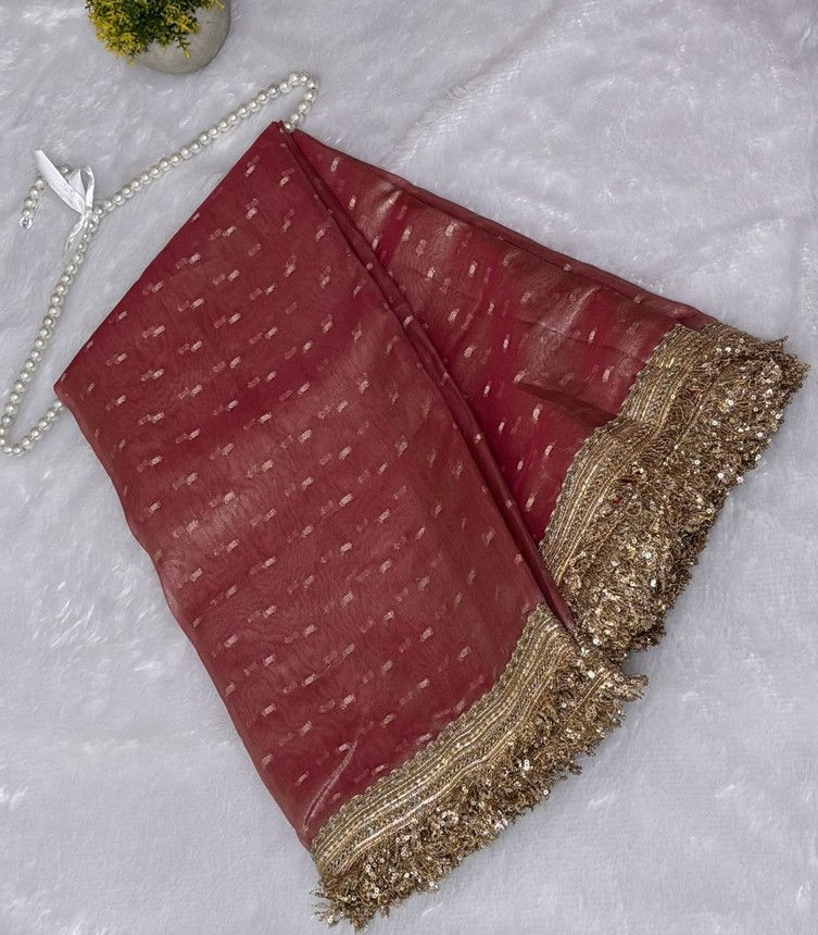 Rich rose pink banarasi tissue silk saree