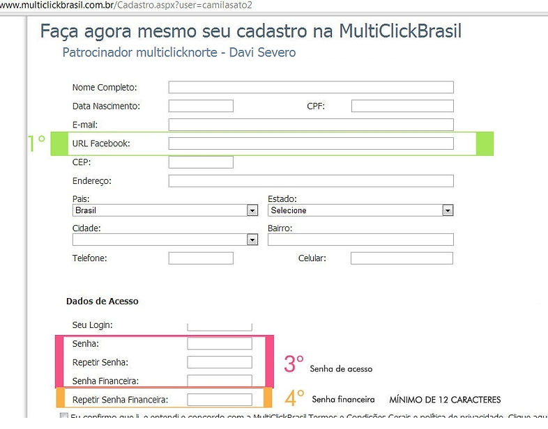 Preencha os dados na multiclick